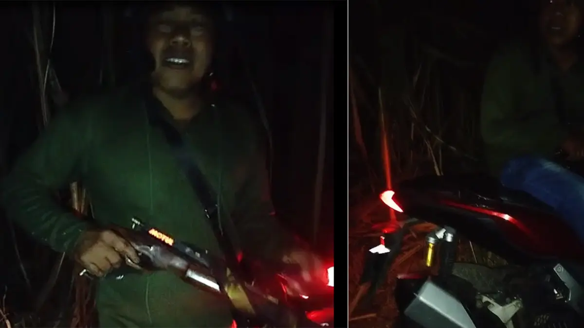 VIRAL: Video korban percobaan begal di Brabe Maron menunjukkan senapan anginnya yang membuat kawanan begal lari. 