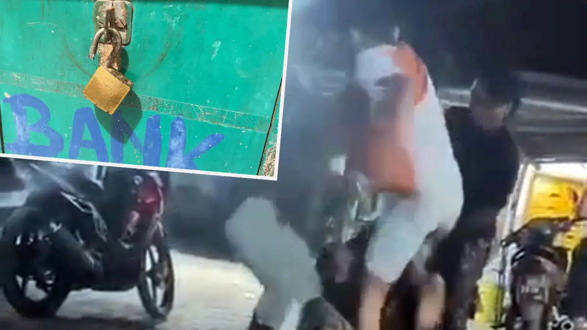 TEPERGOK: Terduga pelaku saat diamankan. Inset kotak amal yang dicongkel terduga ikut diamankan. 