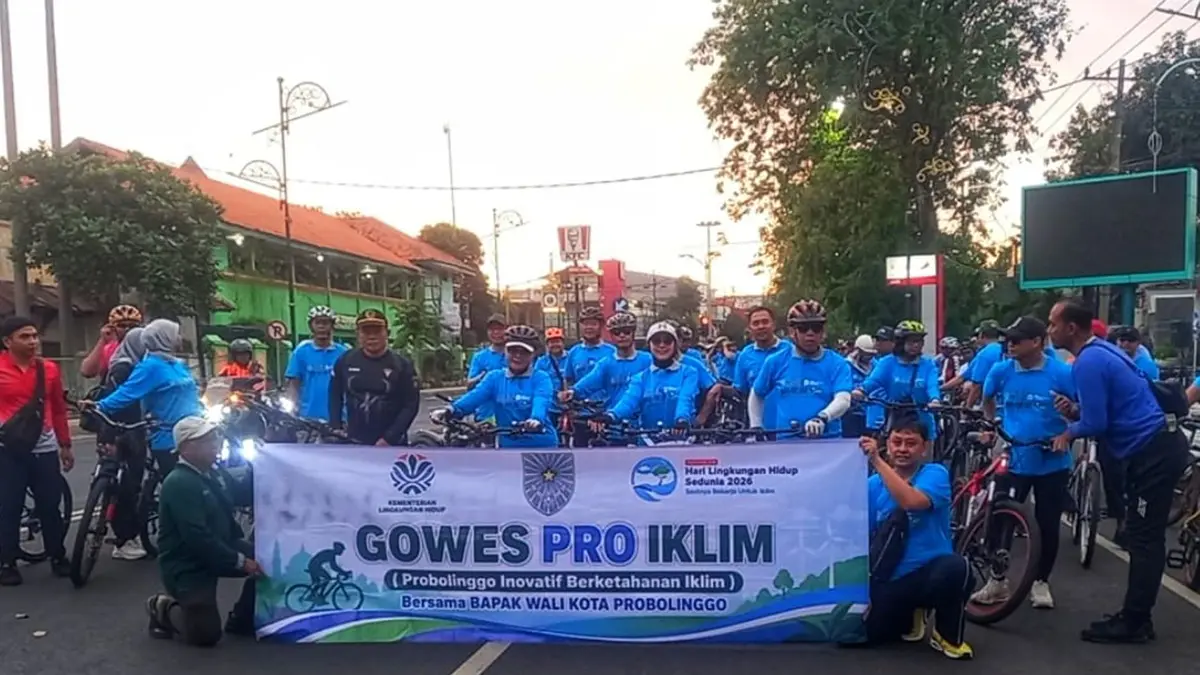GOWES: Gowes bersama Wali Kota Probolinggo dr. Aminuddin dimulai dari depan Kantor Wali Kota Probolinggo mengawali Puncak HLH Sedunia Tahun 2026 di kota Probolinggo.