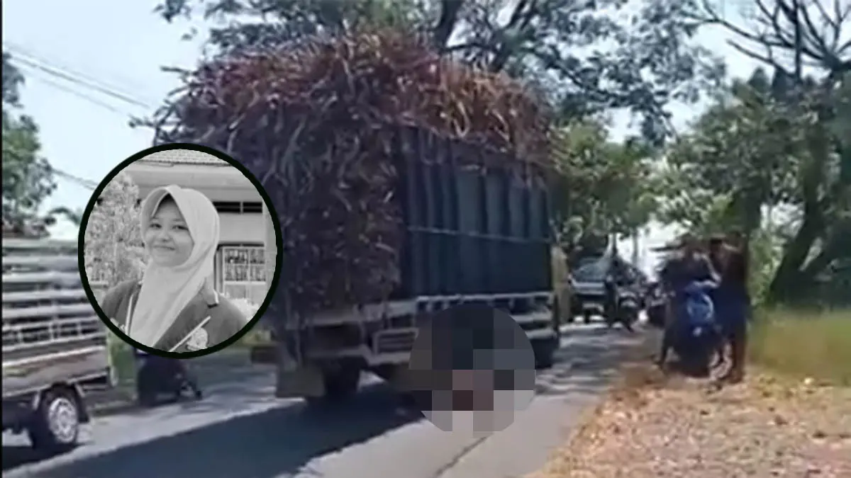 TKP: Truk muat tebu yang melindas korban. Inset. Almarhum Evriza Aurel semasa hidup. (Foto: Istimewa)