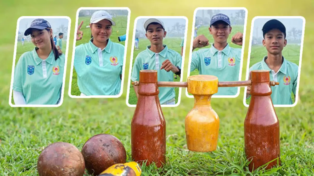 PUNYA PELUANG: Dari kiri ke kanan Novira Trioktarina Sucahyo, ⁠⁠Layli Maulidiana Apriliya, ⁠Agil Rahmatullah, ⁠Muhammad Aflah dan Ach Dairoby Raharja. Kelimanya bakal mewakili Jatim untuk mengikuti kejurnas woodball. (Foto: Istimewa)