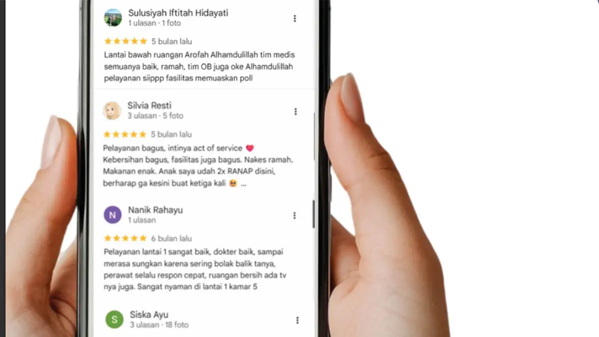 Testimoni penilaian di Google. 