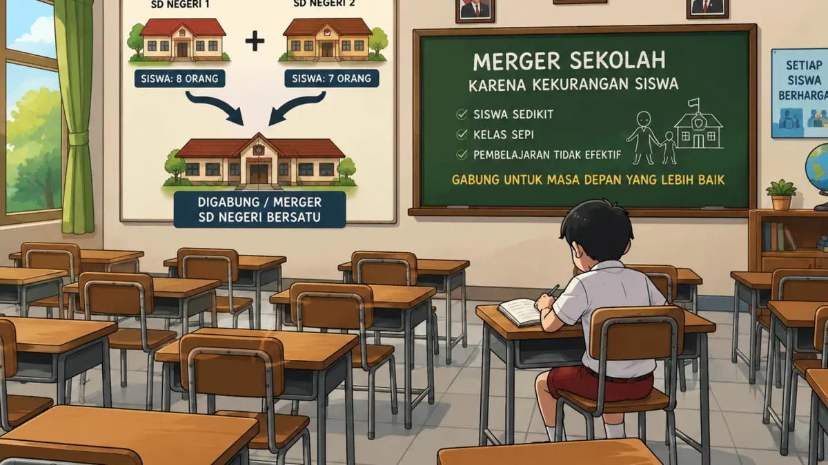 Ilustrasi merger sekolah. (AI)