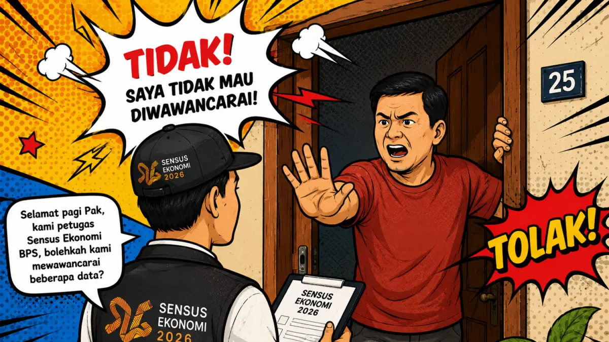 Ilustrasi petugas sensus ekonomi ditolak warga. (AI)