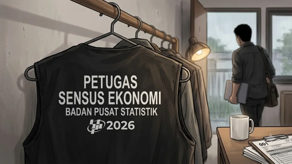 Ilustrasi petugas sensus ekonomi mundur. (AI)
