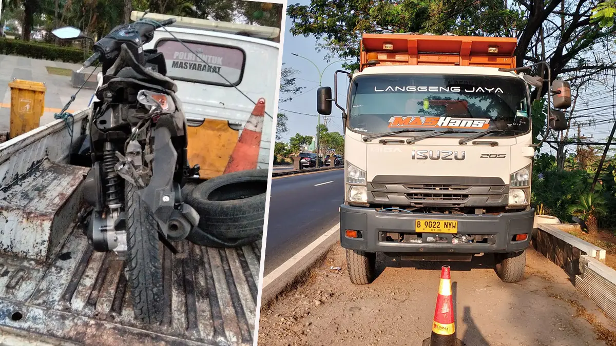 BARANG BUKTI: Truk dan motor Honda Beat saat diamankan petugas. 