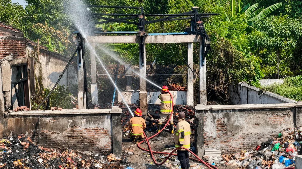 BIKIN PANIK: Tim Damkar Kabupaten Probolinggo memadamkan api di TPS Pasar Lama Desa Sukodadi, Kecamatan Paiton.&nbsp;(DAMKAR FOR JAWA POS RADAR BROMO)