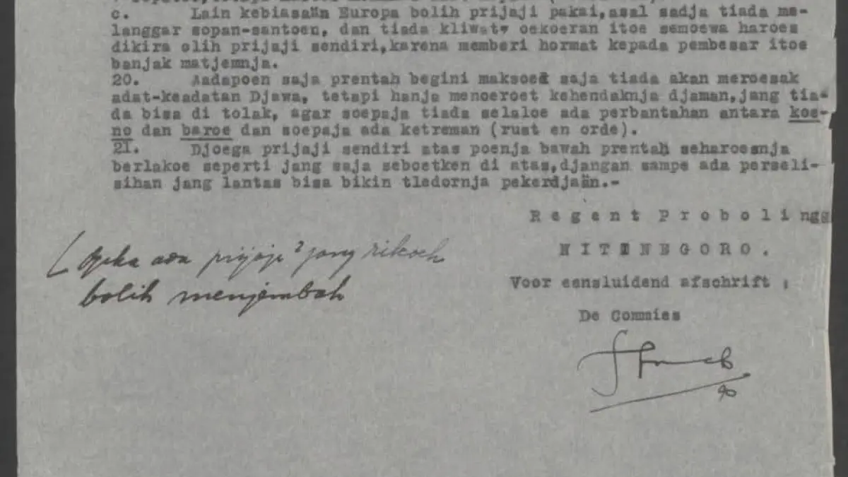 DOKUMEN2: Surat edaran tentang "Hormat Circulaire" yang dibuat tanggal 15 Desember 1928 oleh Bupati Probolinggo R.A.A. Nitinegoro (halaman 2).