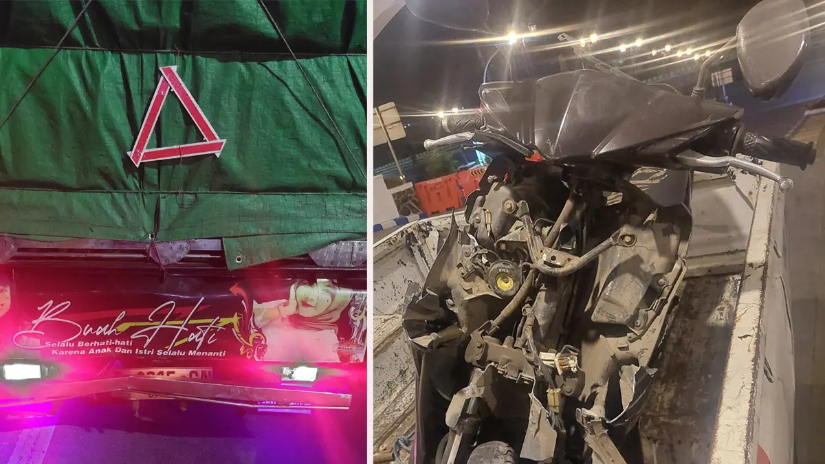 BARANG BUKTI: Dua kendaraan yang terlibat kecelakaan saat diamankan petugas.