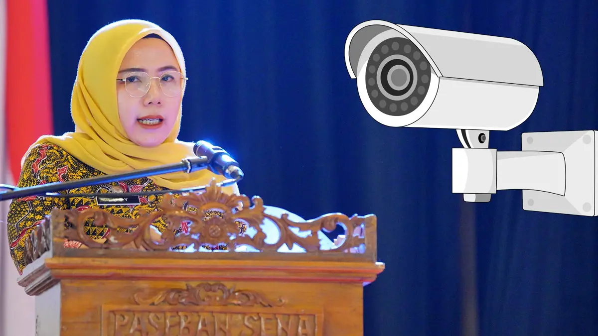 Kepala Diskominfo Kota Probolinggo Lucia Aries Yuliyanti dalam suatu kesempatan. Inset ilustrasi CCTV. (Diskominfo Kota Probolinggo)