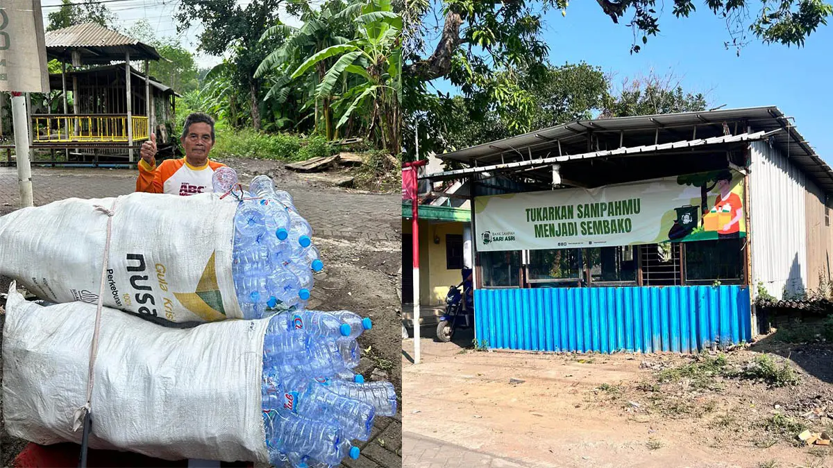 BERNILAI: Tumpukan botol sampah yang bisa bernilai ketika diolah dengan benar. Kanan, keberadaan bank sampah Asri Rejoso yang berhasil sabet juara INOPAMAS 2026 Kategori Milenial. (Istimewa)