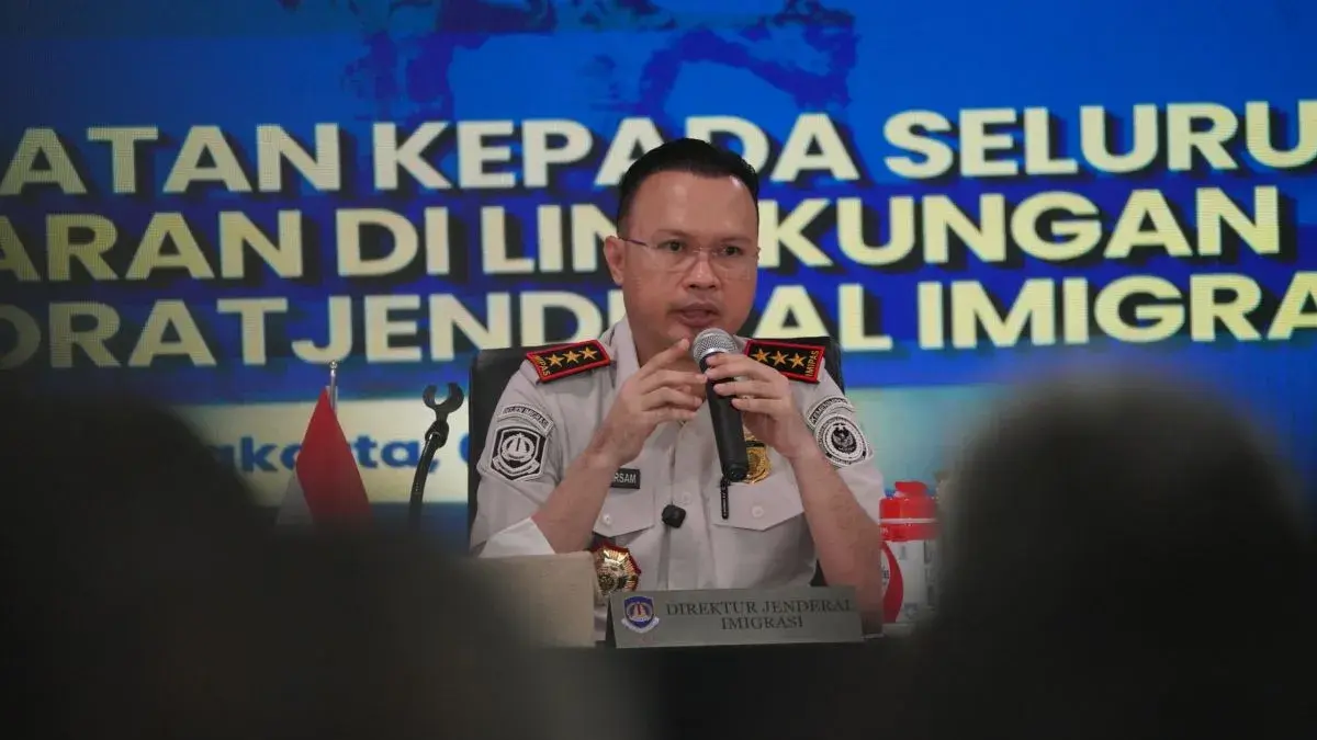 Direktur Jenderal Imigrasi Hendarsam Marantoko saat memberikan pengarahan kepada jajarannya di Jakarta, Selasa (9/6/2026). ANTARA/HO Ditjen Imigrasi
