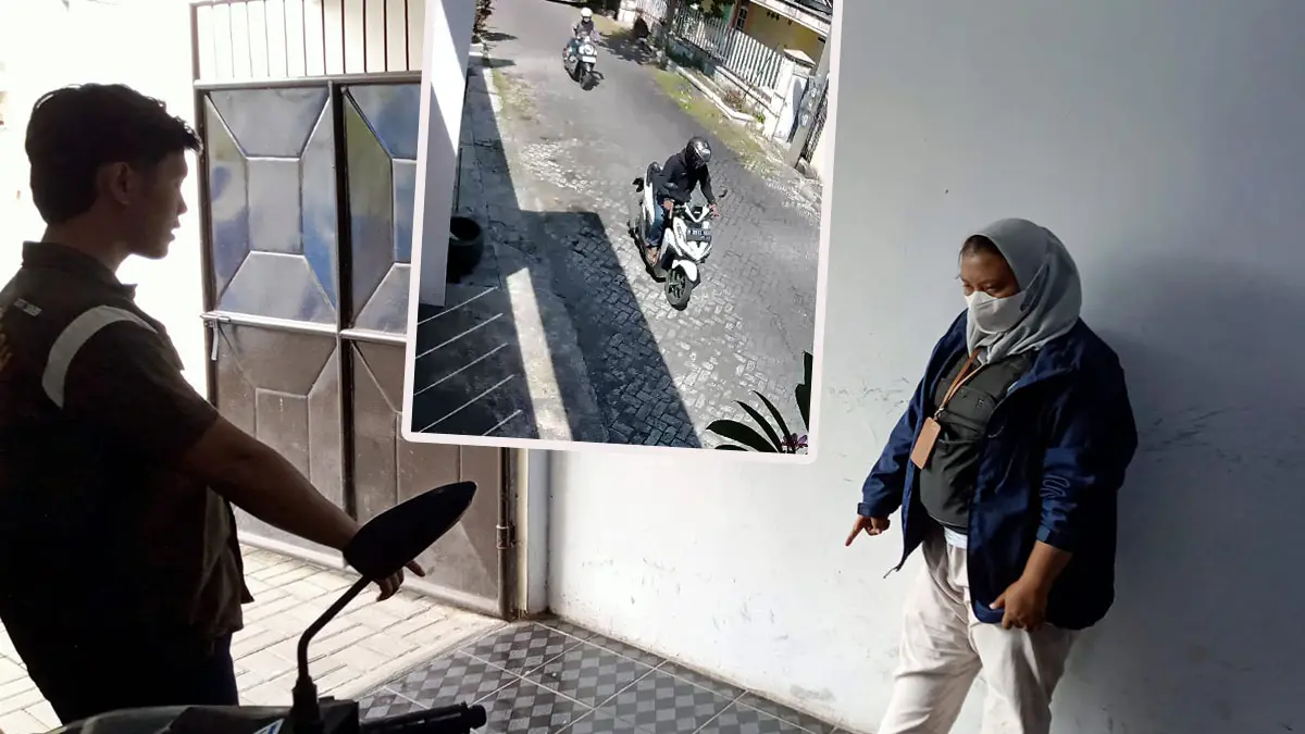 TUNJUKKAN: Lokasi parkir yang membuat motor korban hilang. Inset dua pelaku yang terekam CCTV. (Istimewa)