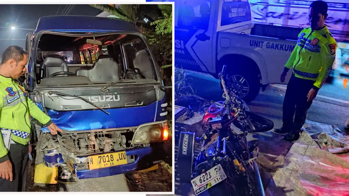 ADU BANTENG: Kondisi Elf dan Honda GL usai tabrakan adu banteng di Wonorejo, Kabupaten Pasuruan, Sabtu malam (25/7) jelang dinihari. 