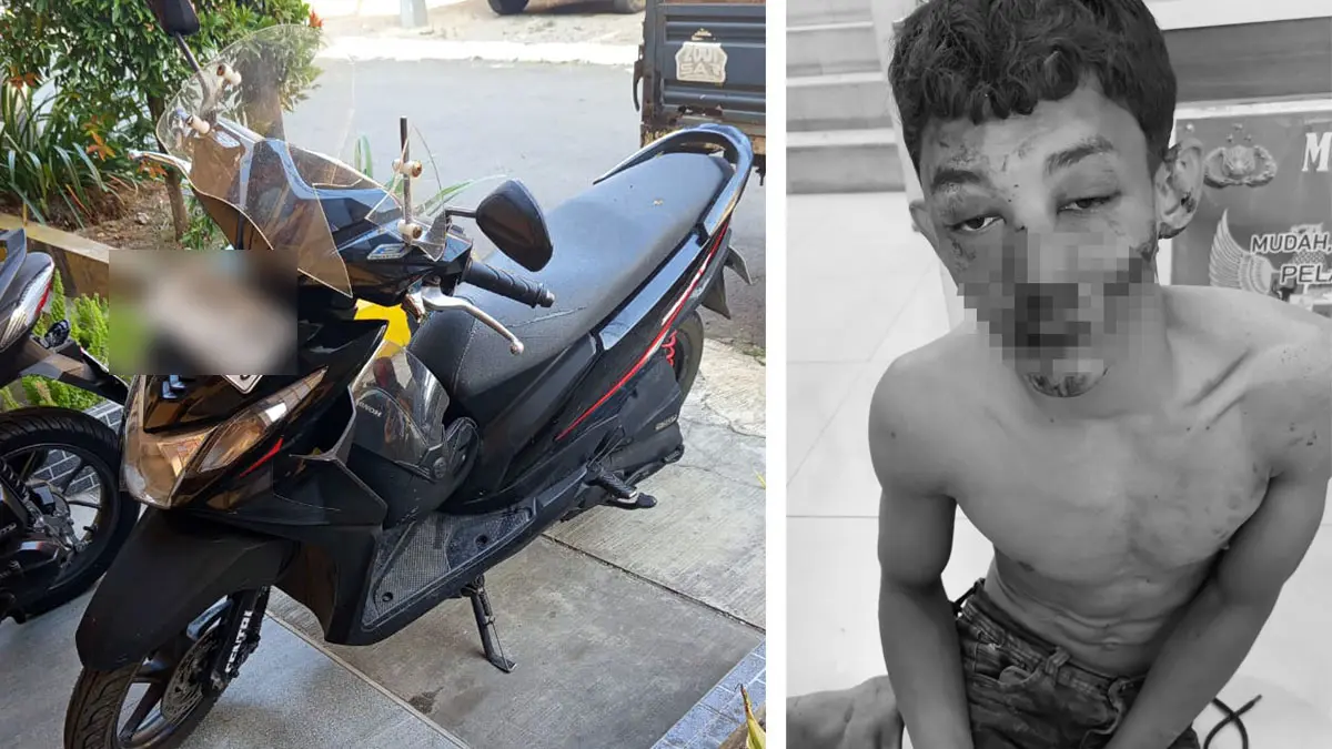 DIAMANKAN: Motor Honda Beat yang hendak dicuri pelaku. Inset pelaku yang dimassa saat diamankan di sel Mapolsek Purwodadi.