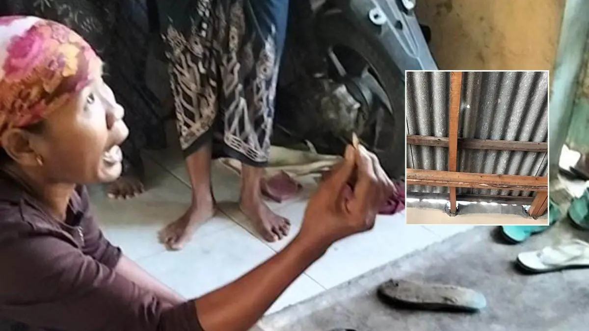 RESAH: Kepanikan keluarga usai peluru mendarat ke rumah Azmar, Kamis (23/7) lalu. Inset, Atap rumah warga di Alastlogo yang bolong dan diduga terkena peluru. (Foto: Azmar for Jawa Pos Radar Bromo)