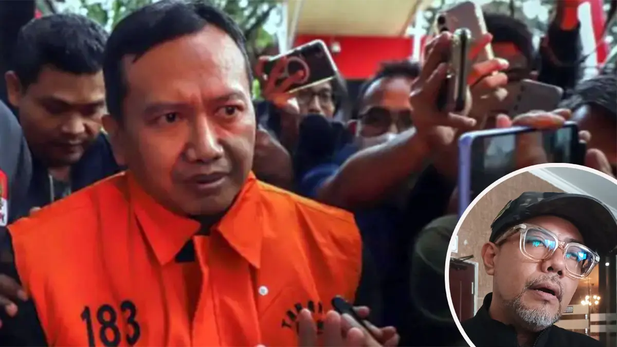 Anggota DPRD Jatim dari Gerindra asal Paiton, Probolingg M Mahrus saat ditahan KPK. Inset Bupati Probolinggo yang juga berasal dari partai Gerindra, Gus Haris. (Antara-Radar Bromo)