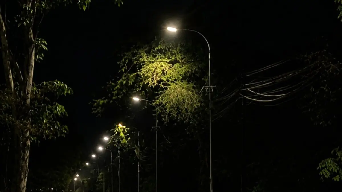 TERANG: Fasilitas PJU berbasis Smart System kini menerangi jalur utama Bangil–Sukorejo. Sistem pencahayaan canggih ini, dapat diatur intensitasnya secara otomatis melalui komputer pusat saat lalu lintas sepi guna menghemat energi. (M. Busthomi/Jawa Pos Radar Bromo)