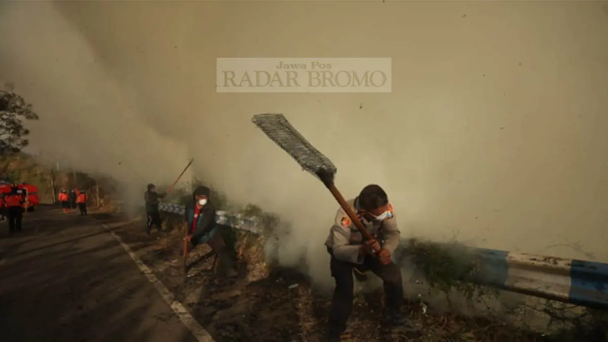 BANYAK KENDALA: Personel dan relawan memadamkan api&nbsp; yang mengamuk di area Bukit Pusung Atas, Desa Wonokitri, Kecamatan Tosari, Kabupaten Pasuruan, Selasa (11/8) siang. (Foto: M Zubaidillah/Jawa Pos Radar Bromo)