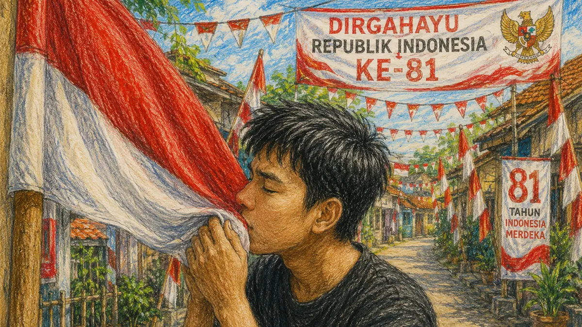 Ilustrasi mencium bendera merah putih AI. 