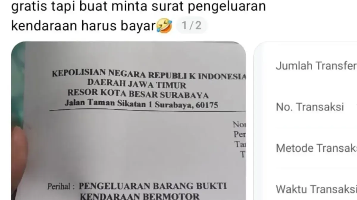 Viral netizen keluhkan dimintai uang Rp 1 juta saat urus surat keterangan kecelakaan di Satpas Colombo Satlantas Polrestabes Surabaya. (Threads @tasyamarcella96)