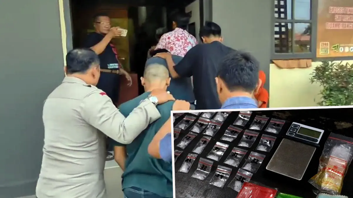 DITANGKAP: Para tersangka kasus dugaan peredaran narkoba jenis sabu saat digelandang ke Mapolres Probolinggo Kota pada Kamis (10/9) lalu.