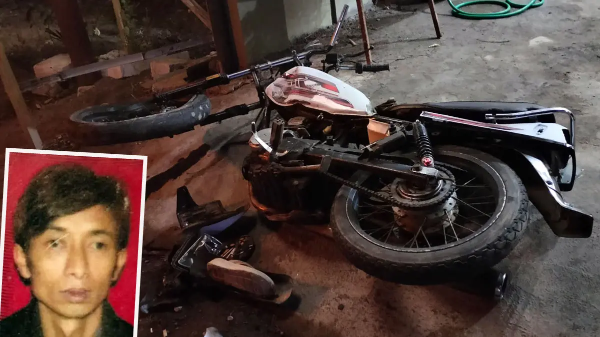 Kondisi motor korban usai menabrak truk fuso. Inset korban semasa hidup.