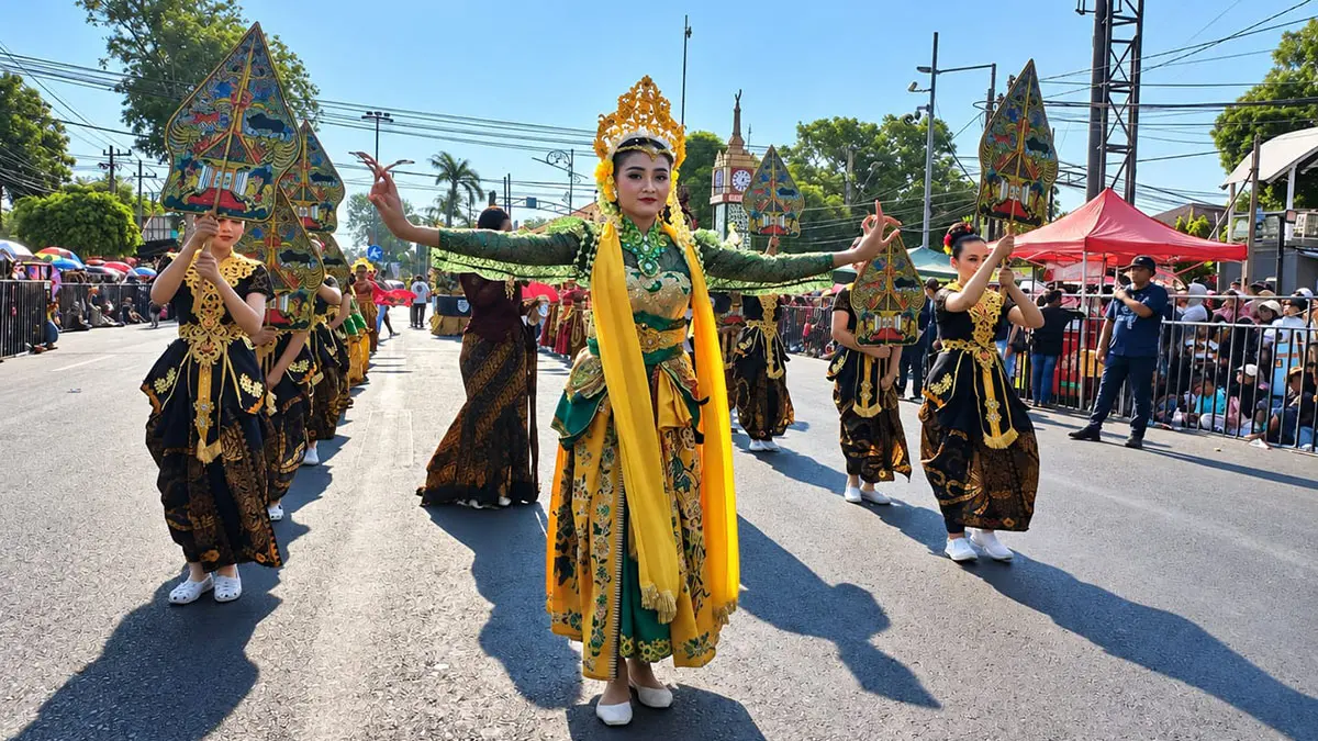 MENARIK: Salah satu penampilan peserta pawai budaya dalam rangka Hari Jadi ke-667 Kota Probolinggo, Minggu (13/9). (Inneke Agustin/ Radar Bromo)