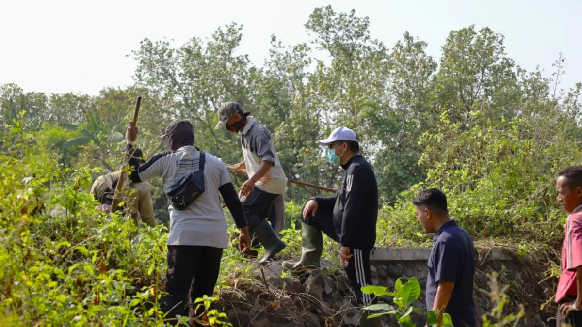 DIBERSIHKAN: Sejumlah pegawai Pemkot Probolinggo membersihkan kawasan Wisata Studi Konservasi Pantai Mangunharjo, Kecamatan Mayangan. (ISTIMEWA)