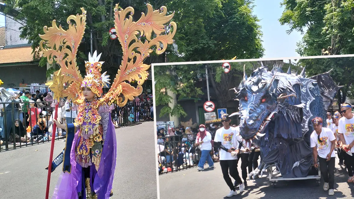 JADI HIBURAN WARGA: Aksi sejumlah peserta Pasuruan Carnival 2026, yang digelar di Bangil (20/9). (Rizal Syatori/ Radar Bromo)