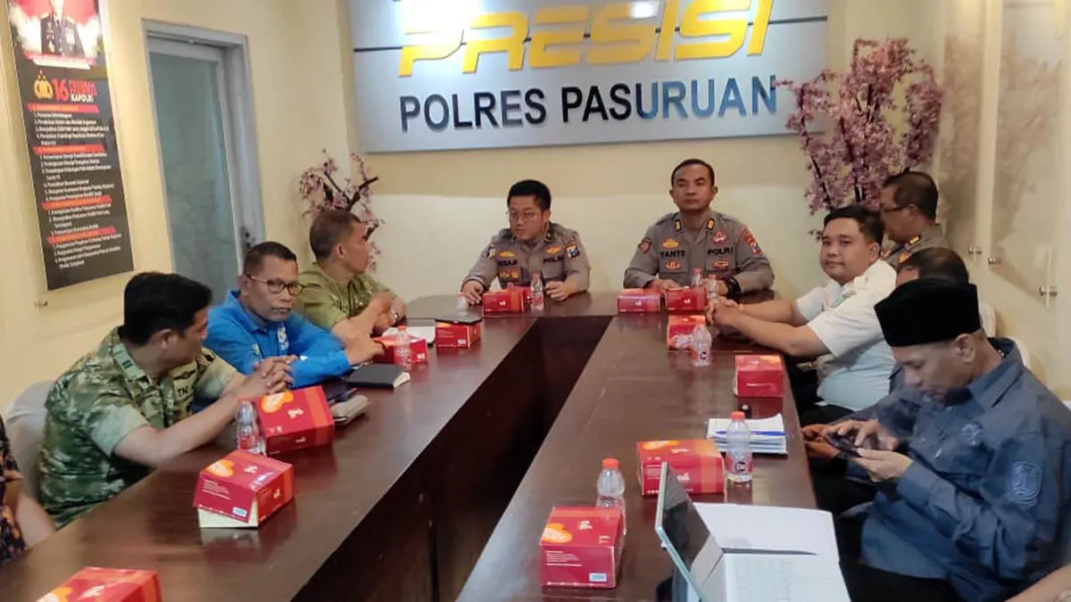 PERSIAPAN: Rapat koordinasi bersama lintas sektoral yang digelar di Polres Pasuruan. (Fandi Armanto/Radar Bromo)