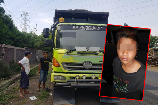 DIAMANKAN: Dump truck yang sempat dicuri AL dan kawan-kawannya. Inset, AL yang kini sudah diamankan di Mapolsek Leces. (Foto: Polsek Leces for Jawa Pos Radar Bromo)