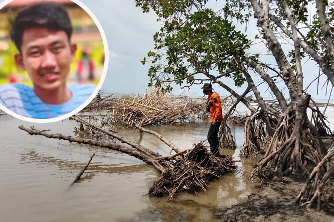 BELUM DITEMUKAN: Pencarian korban Wahyu Ibrahim, 16, di Muara Desa/Kecamatan Gending, Kabupaten Probolinggo, masih dilakukan sampai Kamis (26/11). Inset Wahyu Ibrahim. (Achmad Arianto/Jawa Pos Radar Bromo-Istimewa)