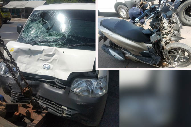 SAMA-SAMA RINGSEK: Kondisi pikap dan motor Honda PCX yang terlibat tabrakan saat diamankan petugas. (Satlantas Polres Pasuraun Kota for Jawa Pos Radar Bromo)