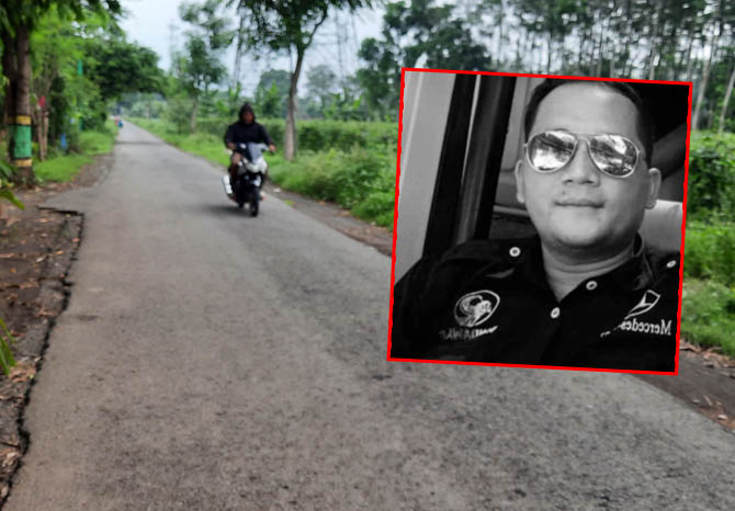 TKP: Jalan Kersikan di Gondangwetan, tempat Siti Kholifah dibegal pada Minggu (13/12) lalu. Inset: Mujahidin, korban yang meninggal dunia lantaran dipukul kawanan begal. (Foto: Fahrizal Firmani/Jawa Pos Radar Bromo)