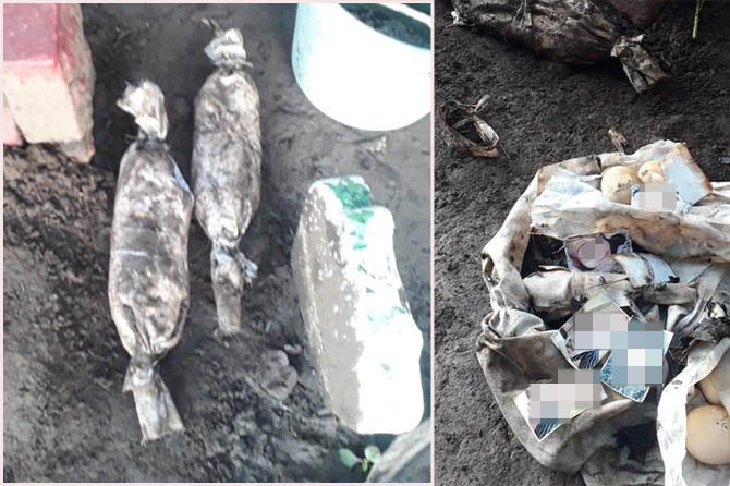 BERBAU MISTIS: Pocong dan sejumlah foto yang ditemukan warga. (Foto: screenshot)