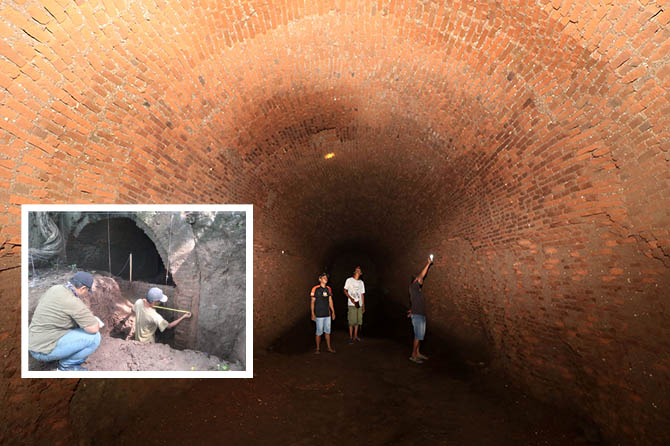 PENINGGALAN BERSEJARAH: Kondisi dalam Goa Jepang. Inset proses ekskavasi Goa Jepang, November lalu. (Mokhamad Zubaidillah - Rizal Syatori/Radar Bromo)