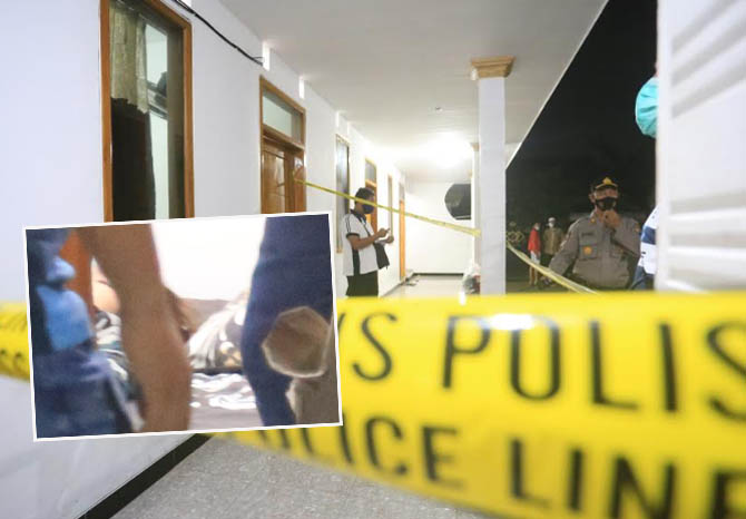 BIKIN GEMPAR: Lokasi indekos di Kelurahan Tisnonegaran, yang dipasang garis polisi, Rabu (20/1) malam. Inset, mayat korban yang ditemukan di dalam kamar. (Foto: Zainal Arifin/Jawa Pos Radar Bromo)