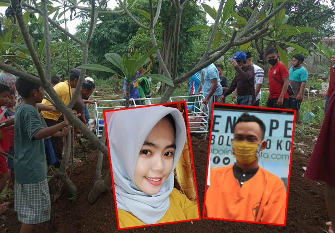 DIMAKAMKAN: Pemakaman Nurul Fadilah (Inset). Dia meninggalkan anak lelaki yang masih berusia 4 tahun.  (Foto: Rizky Putra Dinasti/Jawa Pos Radar Bromo)