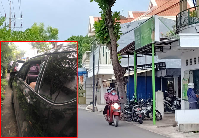TKP: Lokasi korban Herlina mengalami pencurian dengan modus pecah kaca mobil, Kamis (25/2) di Jalan Citarum, Kota Probolinggo. Inset, mobil milik korban. (Foto: Ridhowati Saputri/Jawa Pos Radar Bromo)