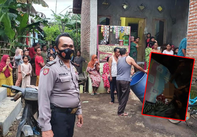 BERDUKA: Rumah duka korban yang didatangi warga, Jumat (26/2) sore usai kejadian. Inset: Jenazah Maulana Rasyid Zabidi saat hendak disucikan. (Foto: Polsek Pohjentrek for Jawa Pos Radar Bromo)