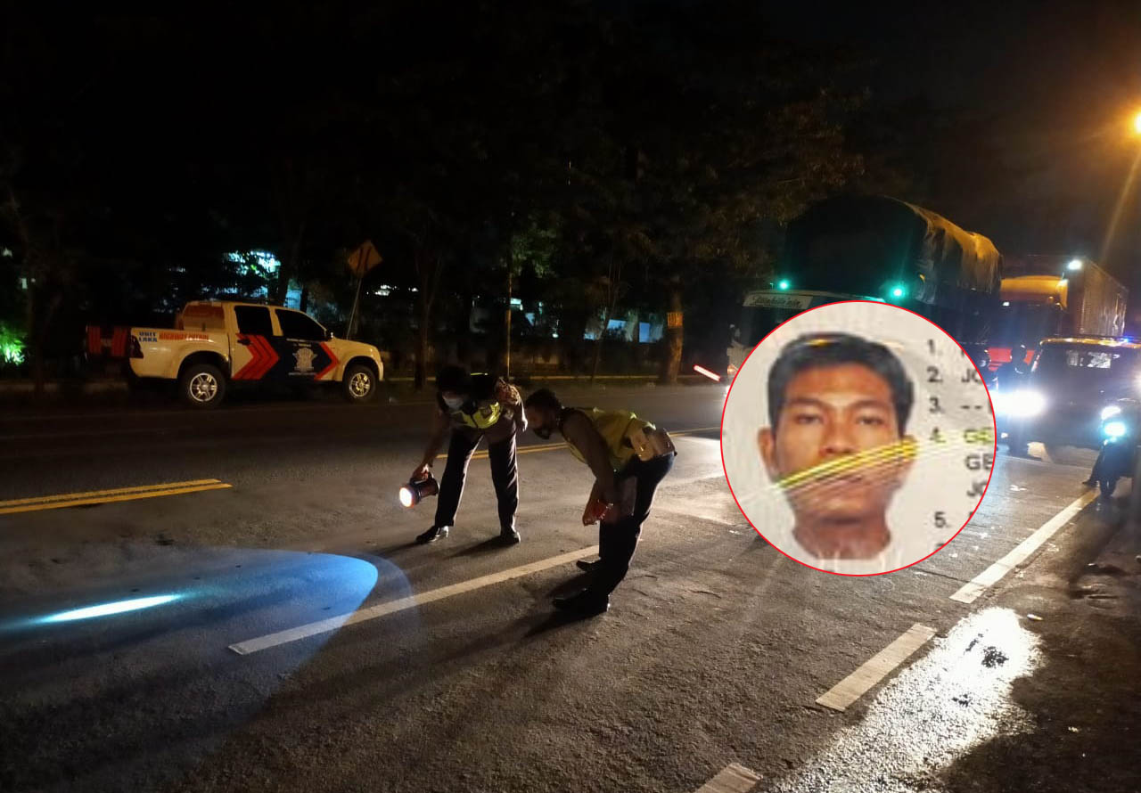LOKASI KEJADIAN: Petugas satlantas polres pasuruan saat olah TKP kecelakaan di .Cangkringmalang, Beji, Senin (15/2) malam. Inset: M Sidiq Bakhtiar yang menjadi korban kecelakaan. (Foto: Iwan Andrik/Jawa Pos Radar Bromo)
