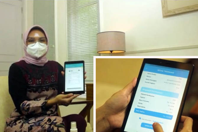 E-PIPAD: Usai bertransaksi pelunasan SPPT PBB-P2 melalui E-PIPAD, Bupati Tantriana Sari menunjukkan e-struk bukti pelunasannya.