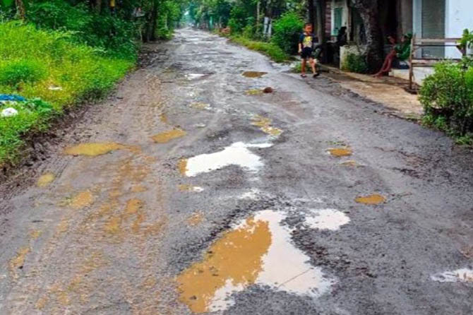 SEGERA DIPERBAIKI: Ruas Jalan Desa Rejosari berlubang-lubang di sepanjang jalan. Pengendara sulit memilih aspal yang bisa dilalui. (Fahrizal Firmani/Jawa Pos Radar Bromo)
