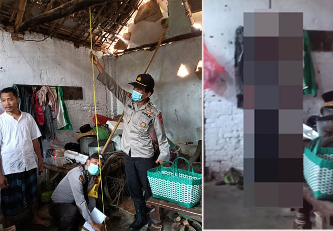 OLAH TKP: Petugas kepolisian di dapur rumah Ach. Di lokasi inilah AH ditemukan gantung diri, Rabu (2/6) siang. (Foto: Humas Polres Pasuruan Kota for Jawa Pos Radar Bromo)