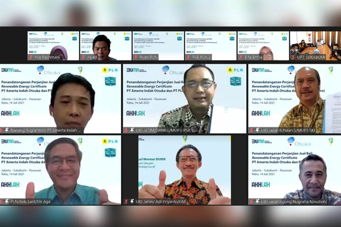 Virtual Meeting Penandatanganan Perjanjian Renewable Energy Certificate PT Amerta Indah Otsuka dengan PT PLN (Persero)