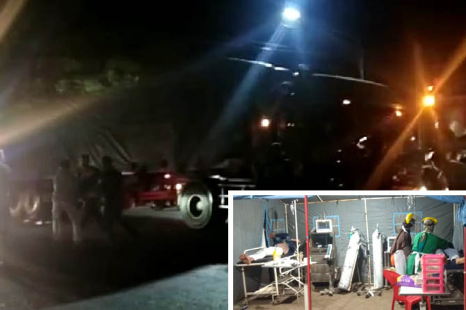 Warga saat mengevakuasi korban. Inset korban pasutri saat dirawat di IGD Puskesmas Ketapang. (rizky Putra Dinasti/ Radar Bromo)