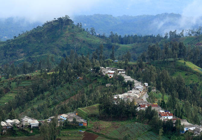 DATARAN TINGGI: Wilayah Tosar dipotret dari atas. Pemerintah pusat bakal membangun gapura wisata, rest area dan Tengger Cultural Park di kawasan Tosari. (Foto: dok Jawa Pos Radar Bromo)