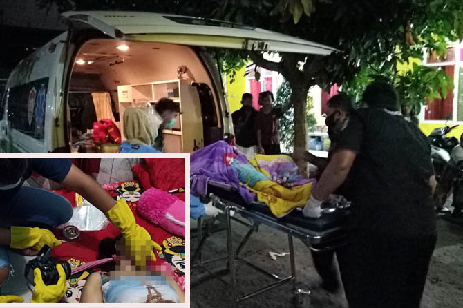 NAHAS: Petugas saat mengevakuasi jenazah korban. Inset, tim inavis saat menurunkan jenazah KK, Selasa sore (21/9).