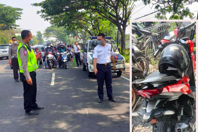 OLAH TKP: Petugas saat melakukan olah TKP. Inset motor yang dikendarai korban diamankan di Poslantas.